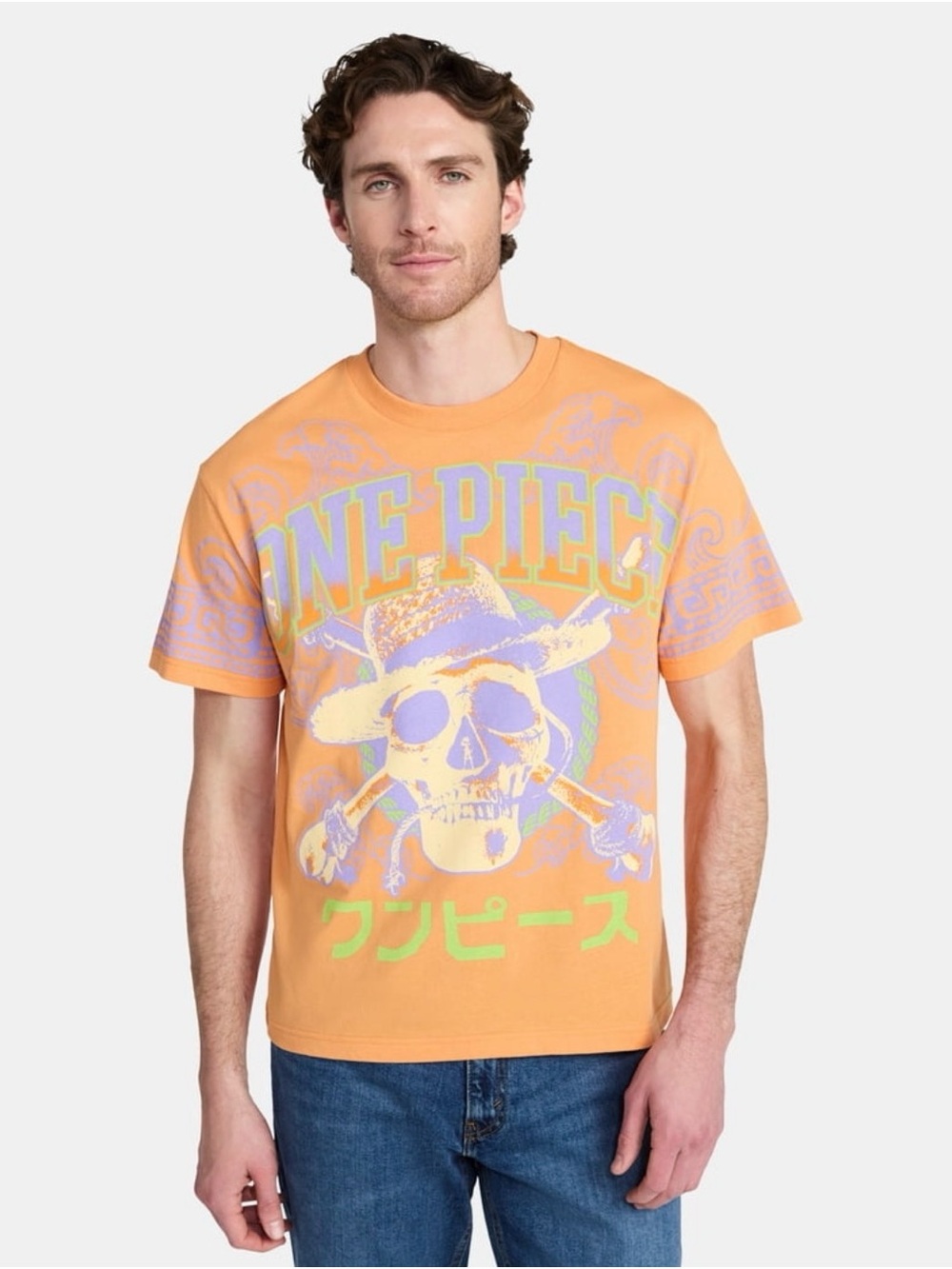 One Piece Graphic Tee - Orange Skull Print